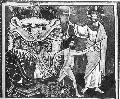 The Anastasis — Christ harrowing Hades, panel icon, 14th century