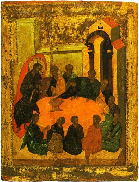 The Mystical Supper (Last Supper), panel icon, Sergiev Posad, 1420s